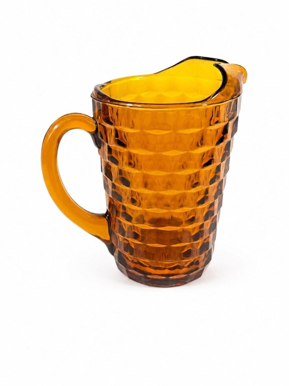 Glassware Pitcher Indiana Glass Colony Whitehall Cubist  Amber Orange Harvest Go